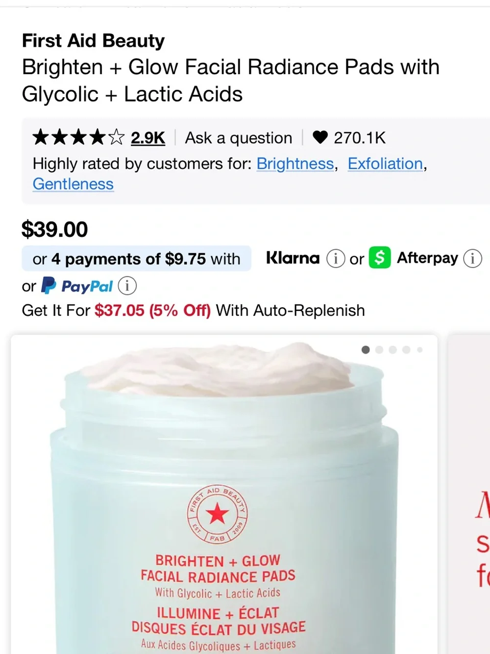 First Aid Beauty Brighten + Glow Set exfoliating gel cleanser & facial pads 2 pc